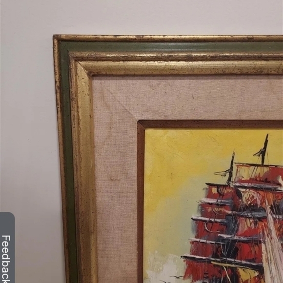 Antique oil painting of a Barque tall ship, framed and unsigned. - Picture 10 of 16